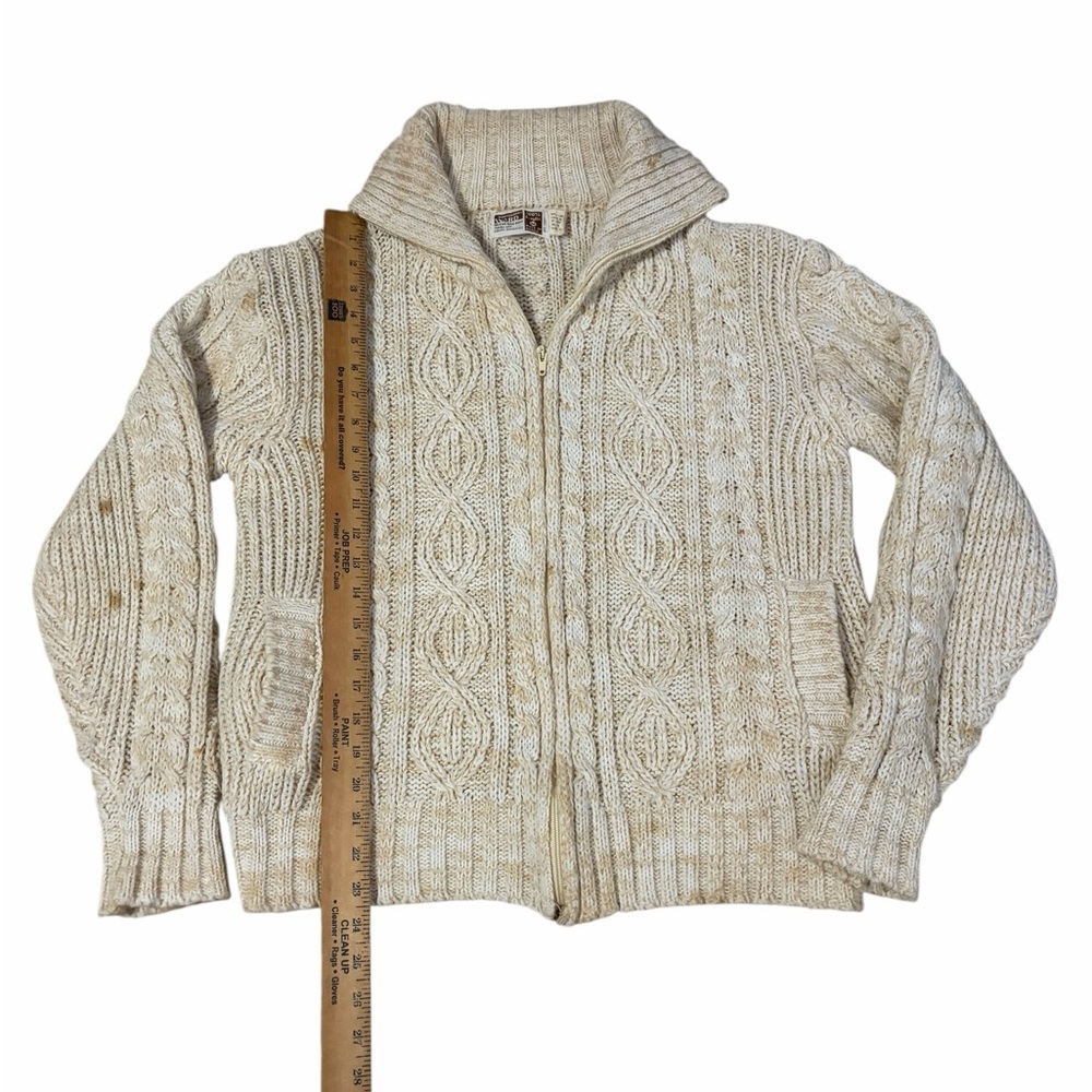 VTG Montgomery Ward Zip Up Sweater Cardigan Womens Medium Chunky Cable Knit 80s - Picture 7 of 8